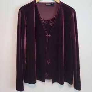 Vintage Y2K George Velvet Cardigan Tank Top Combo Floral Sz XL Burgundy Fall EUC